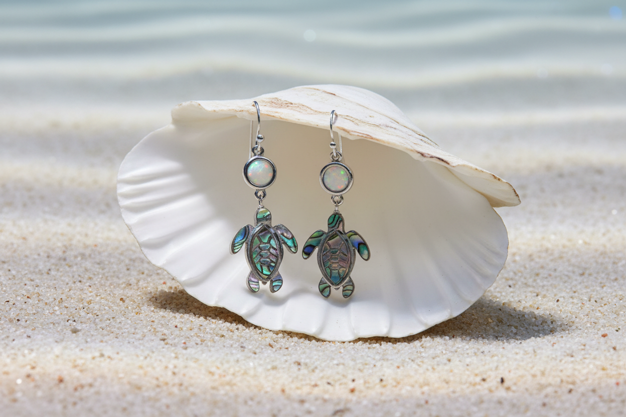 Clamshell Underwater — Abalone Sea Turtle Earrings