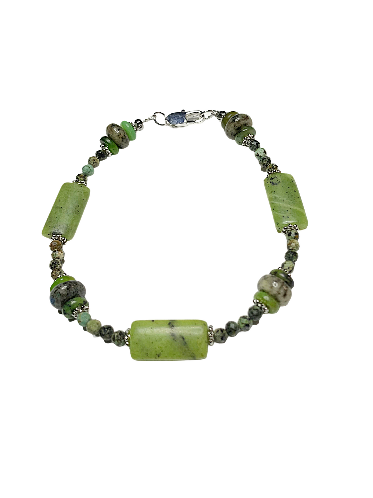 Canadian Jade and African Turquoise bracelet with sterling silver lobster clasp
